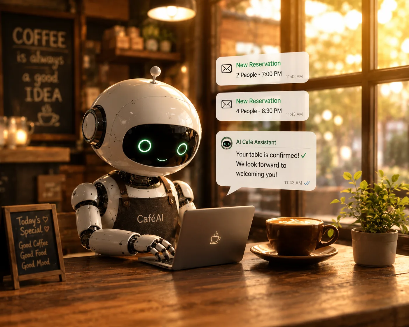 AI robot at cafe managing reservations