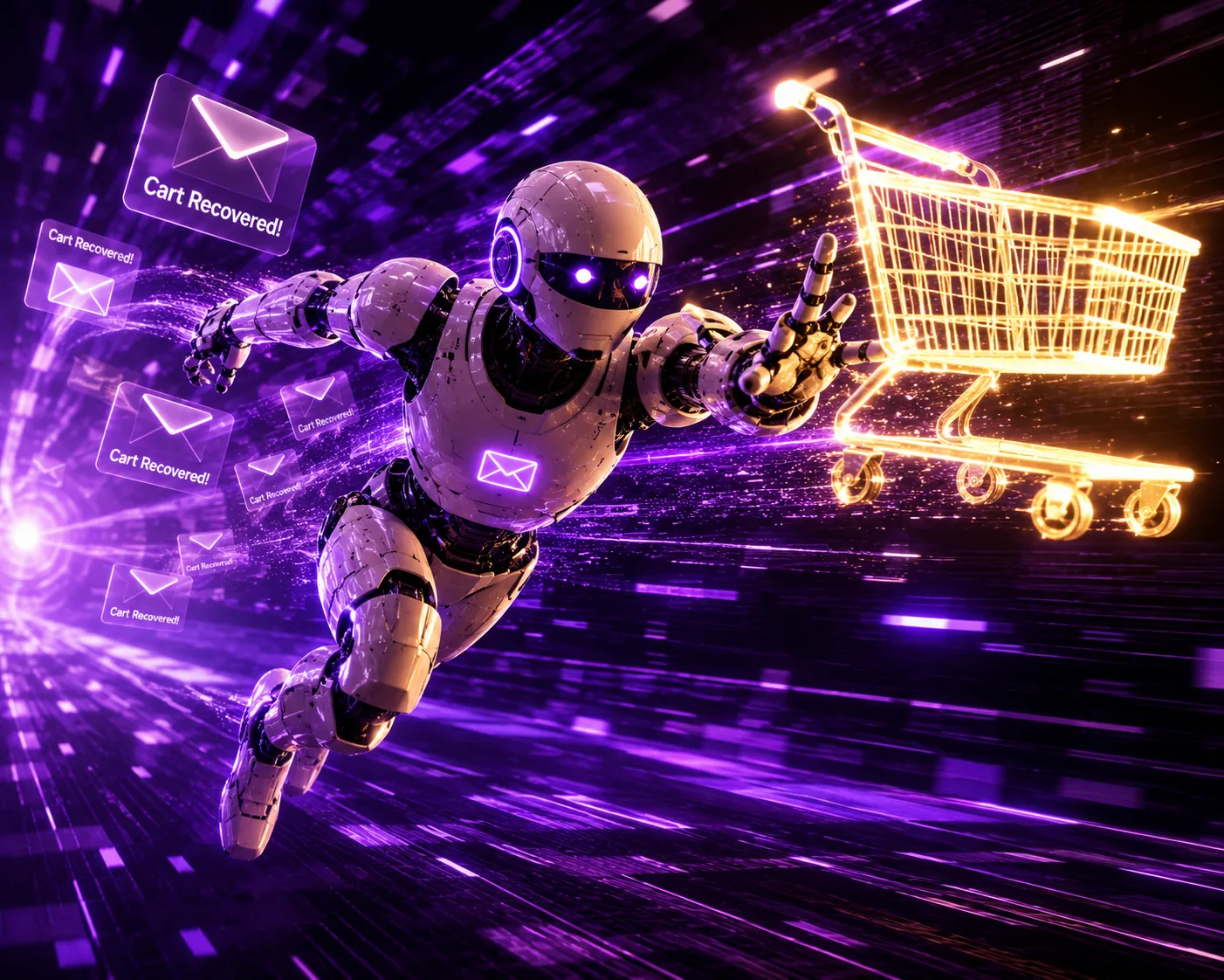 AI robot flying recovering shopping carts