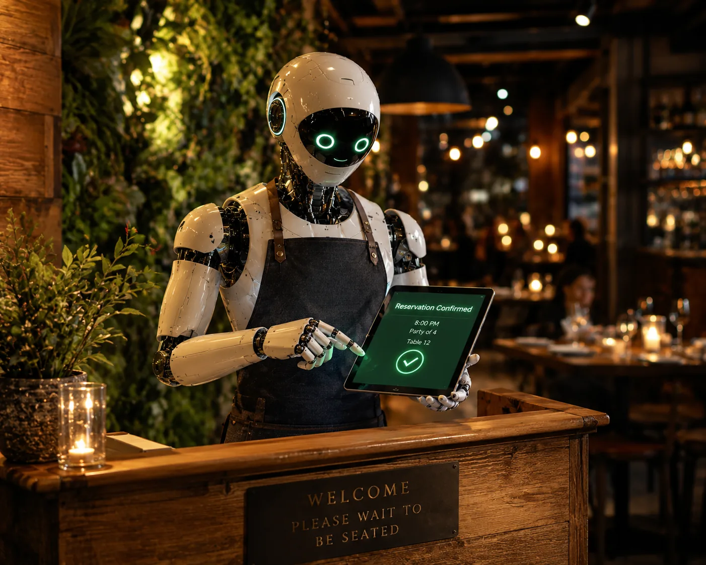 AI robot at restaurant welcome desk